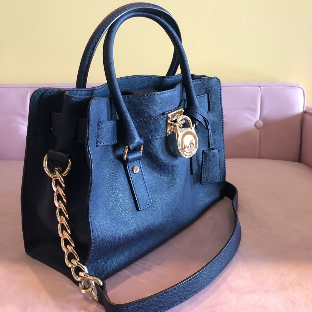 Navy Michael Kors Hamilton Satchel Bag